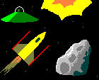 screenshot of asteriods and aliens in this action game
